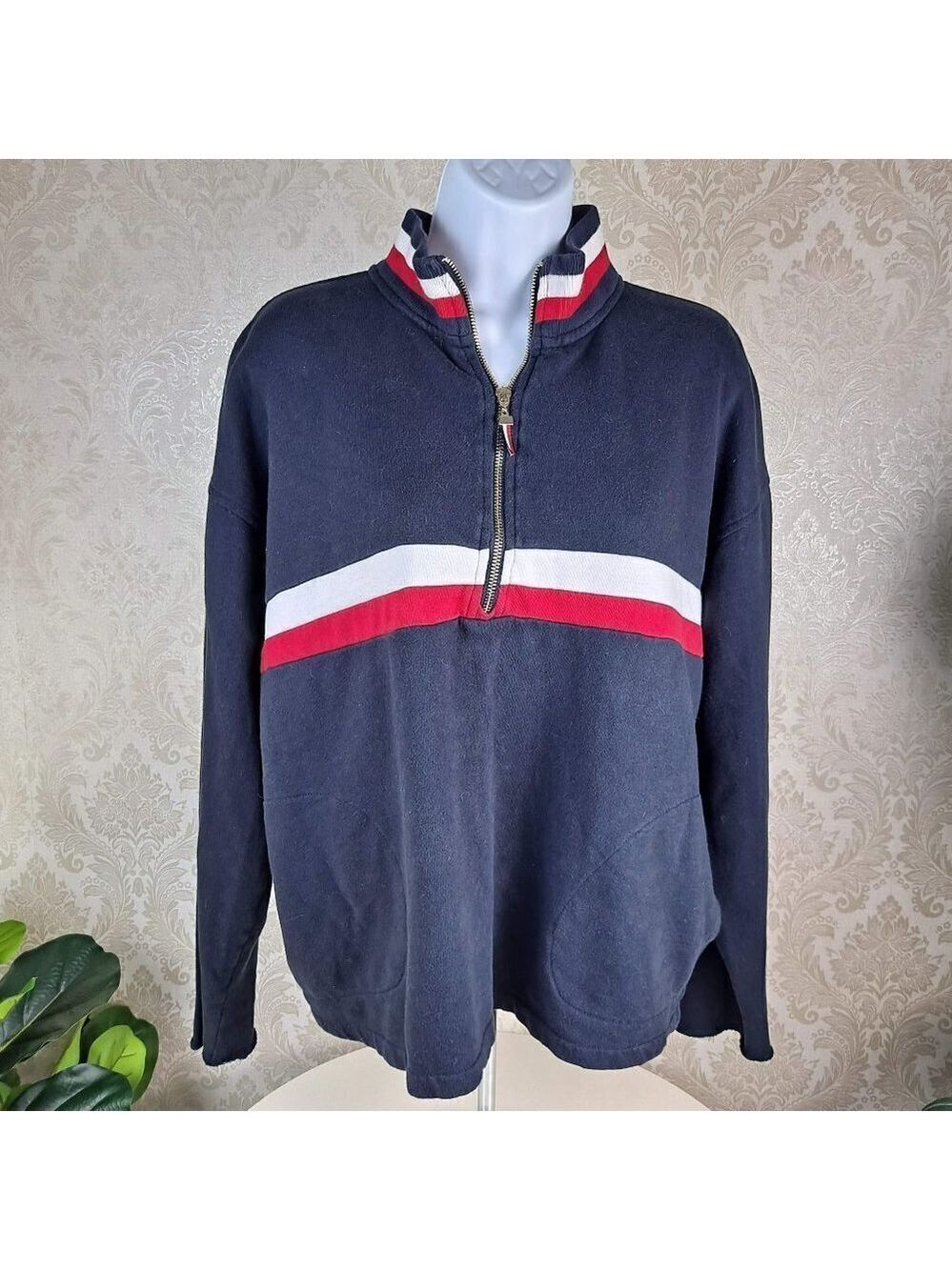 Tommy Hilfiger Size Small 1/2 Zip Pullover Navy/Red/White